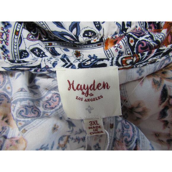 Hayden Rayon White Floral Tunic Wrap Top size 3XL Batwing Boho Colorful Classic - Picture 3 of 8